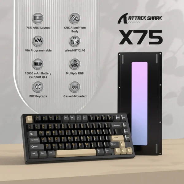 Attack Shark X75 Aluminum Black 75% RGB Keyboard - Image 2