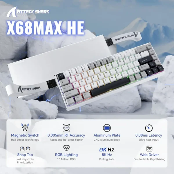 Attack Shark X68 HE Max Gaming Keyboard – Straight White - Image 2