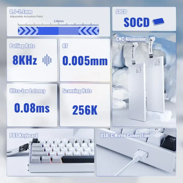 Attack Shark X68 HE Max Gaming Keyboard – Straight White - Image 3