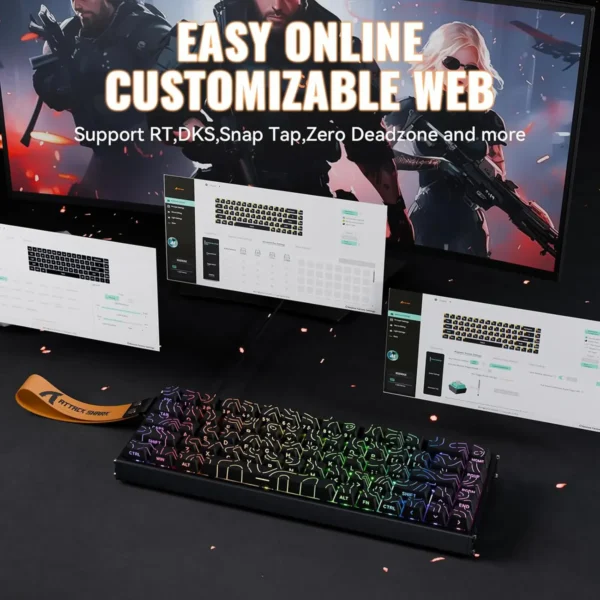 Attack Shark X68 HE Max Gaming Keyboard – Black Lines - Image 4