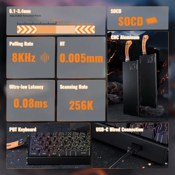 Attack Shark X68 HE Max Gaming Keyboard – Black Lines - Image 5