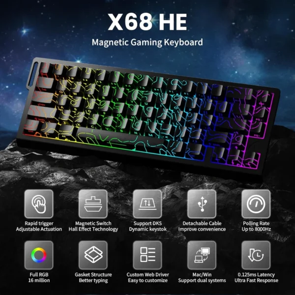 Attack Shark X68 HE 60% Gaming Keyboard – Black - Image 4