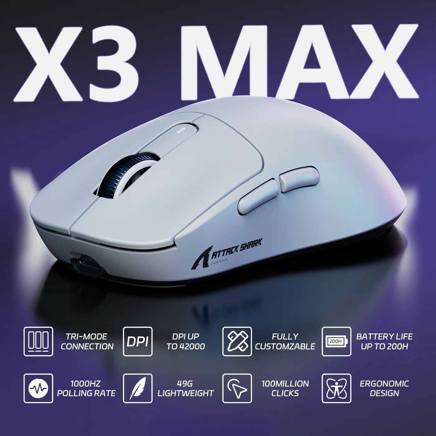 Attack Shark X3 Max Gaming Mouse Black & White – RGB - Image 5