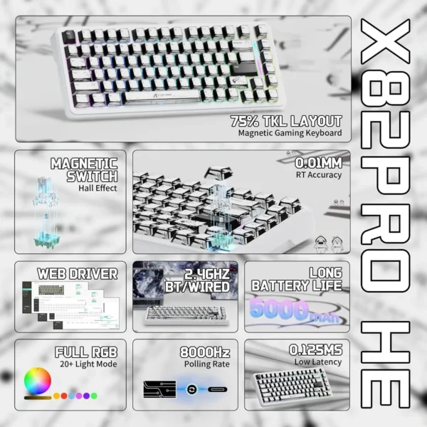 Attack Shark X82 PRO HE – White Theme 75% RGB Gaming Keyboard - Image 2