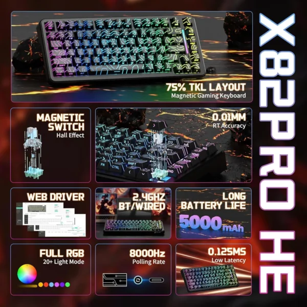 Attack Shark X82 PRO HE – Black 75% RGB Gaming Keyboard - Image 2
