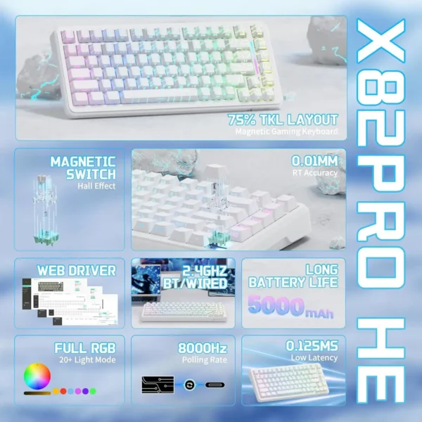 Attack Shark X82 PRO HE – White 75% RGB Gaming Keyboard - Image 2