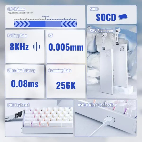 Attack Shark X68 HE Max Gaming Keyboard – White Lines - Image 4