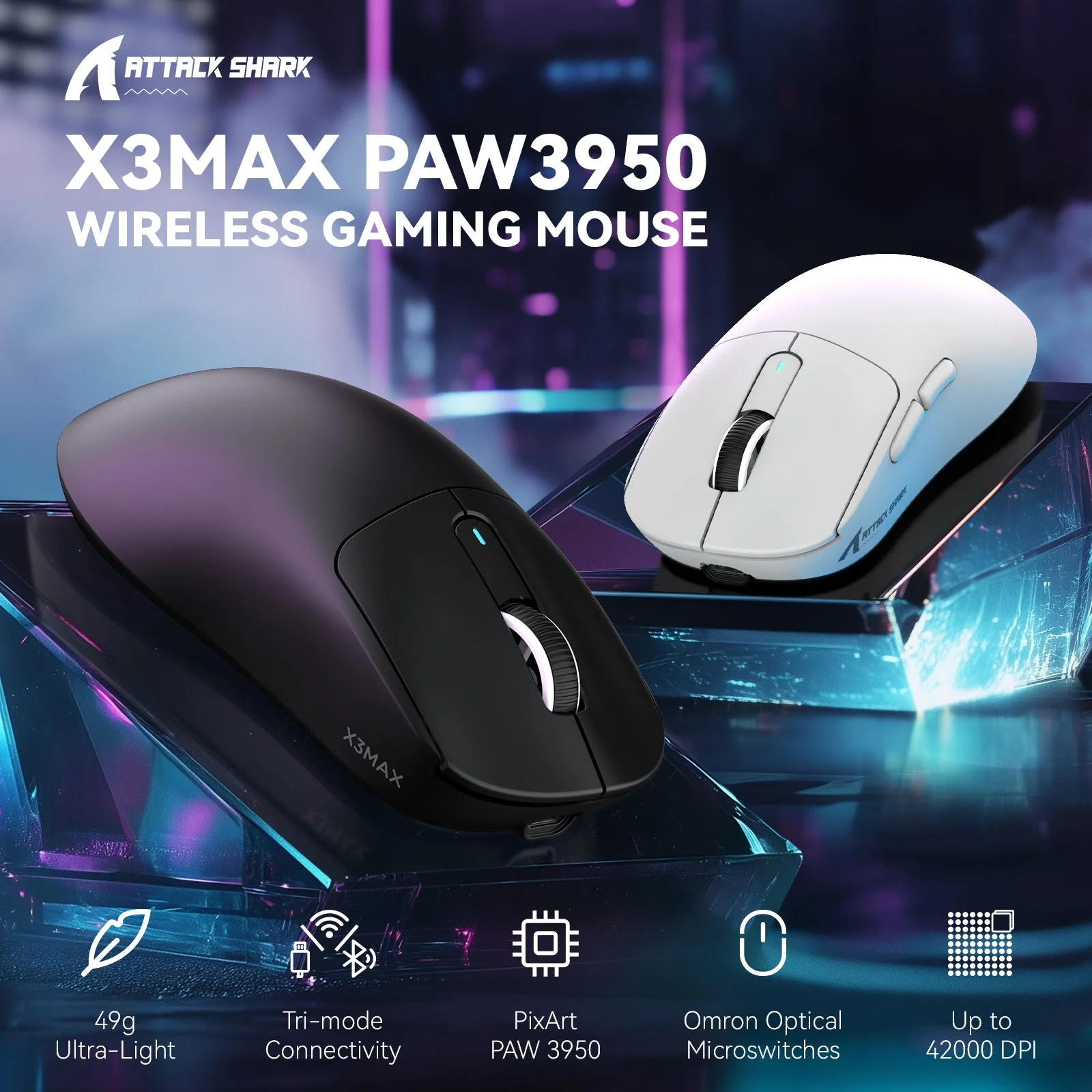 Attack Shark X3 Max Gaming Mouse Black & White – RGB - Image 10